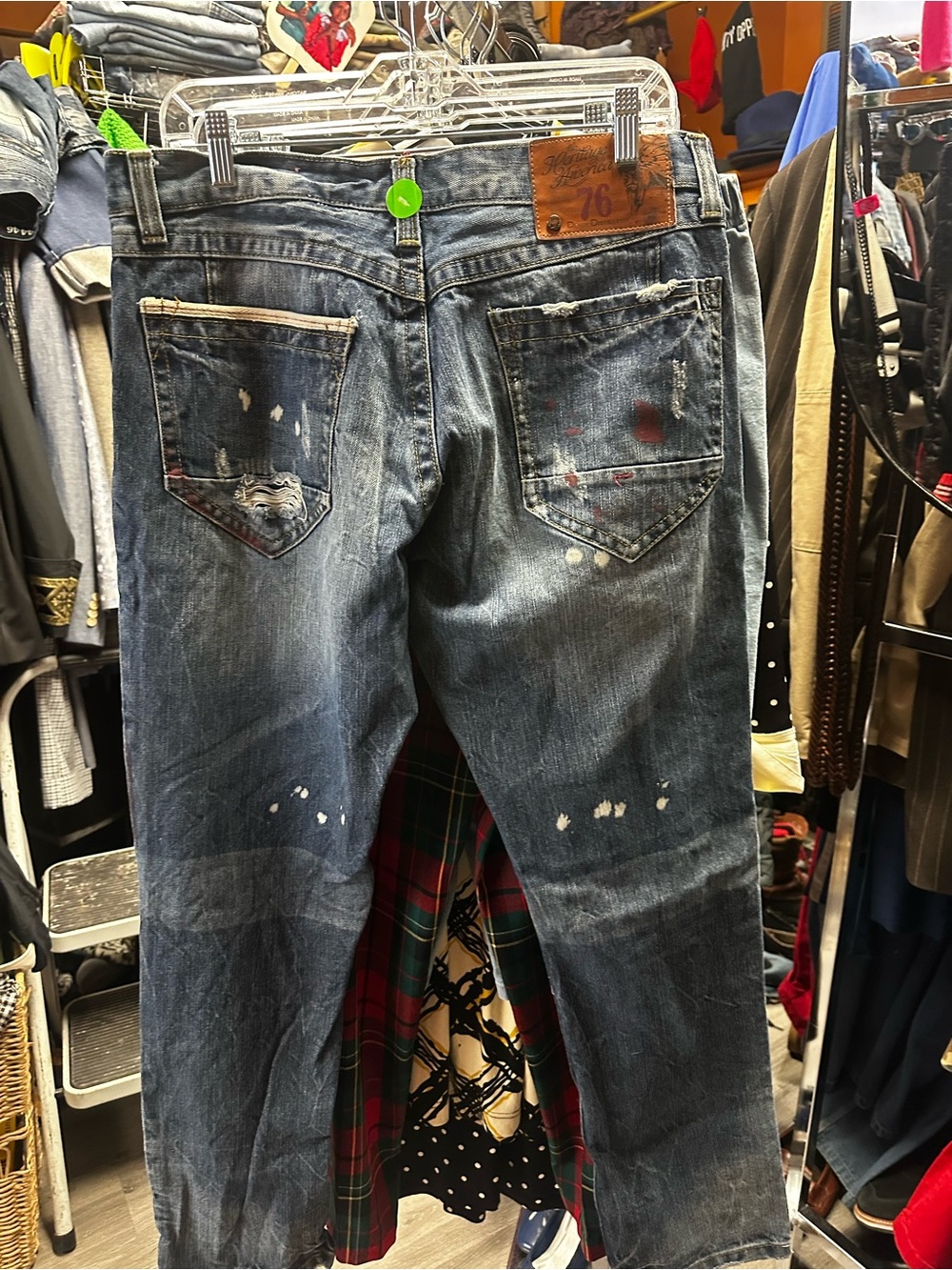 Authentic American Heritage Blue Skinny Jeans with Paint-Splatter